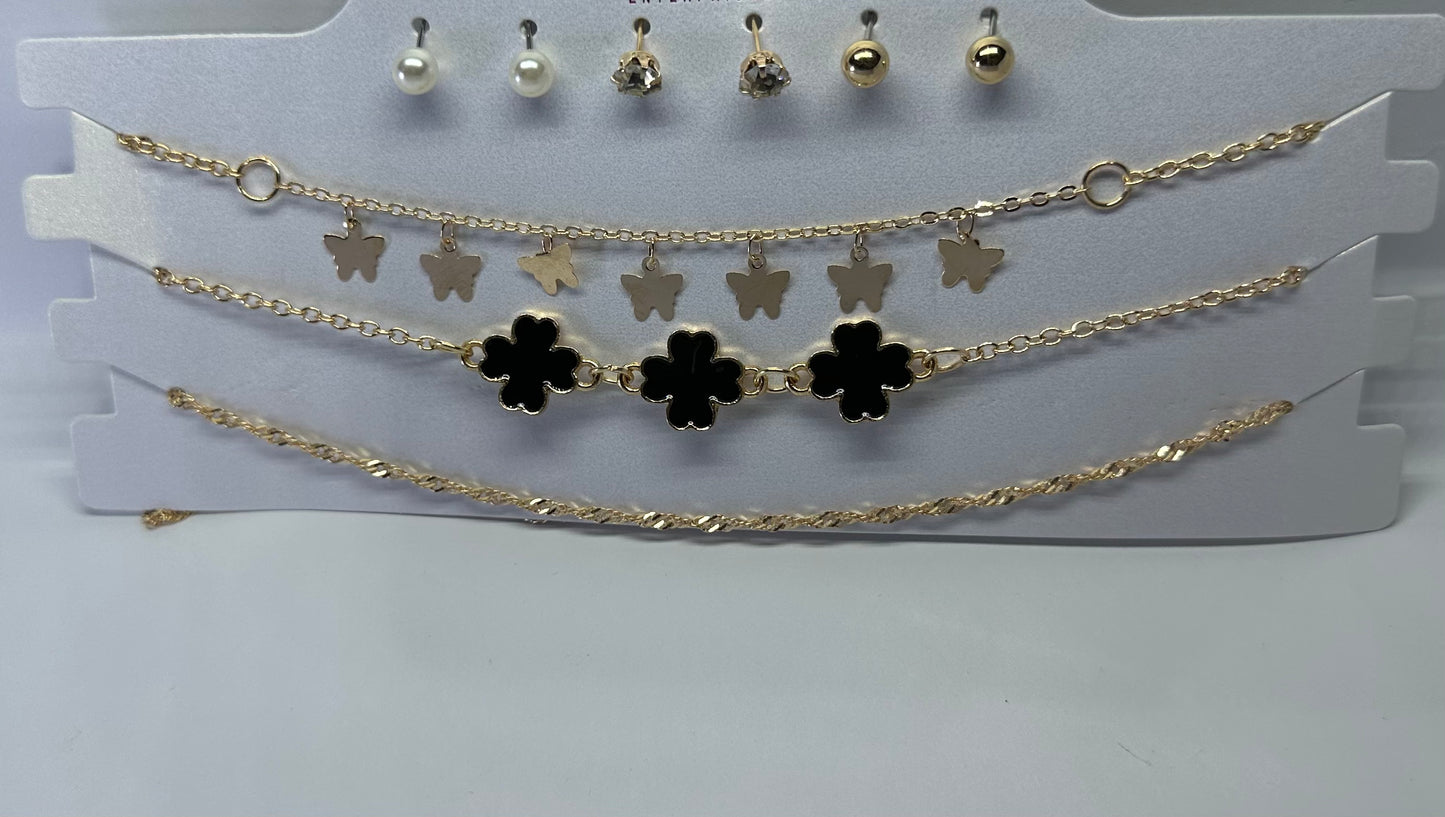 Elegant Multi-Layered Pearl Necklace &Earings