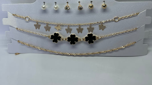 Elegant Multi-Layered Pearl Necklace &Earings