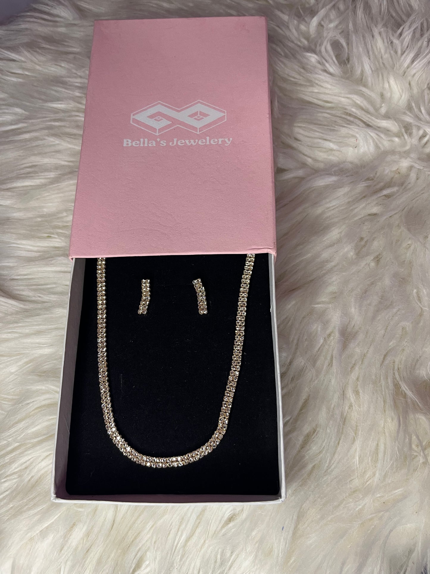 Elegant Golden Tennis Necklace Set with Matching Earrings