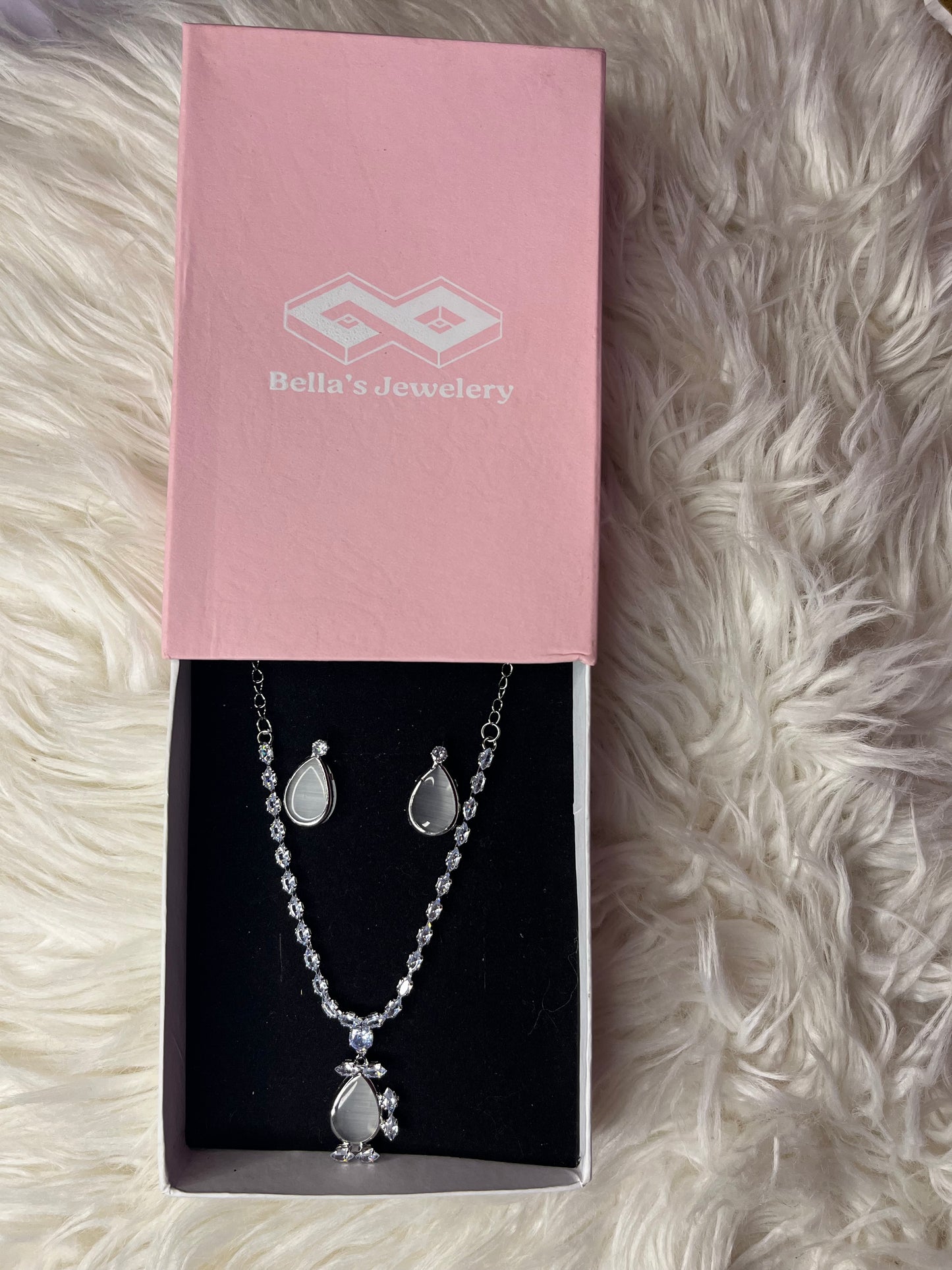 Radiant Frost Teardrop Necklace and Earrings Set