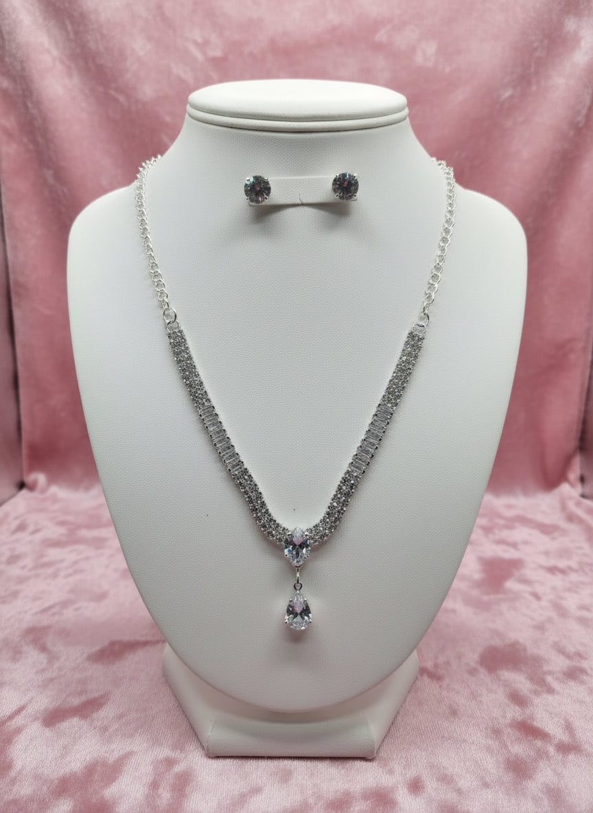 Silver-Toned Rhinestone Set