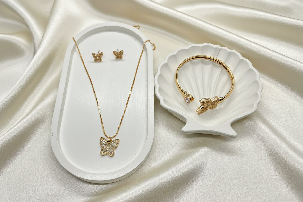 Pave butterfly necklace and earring set.