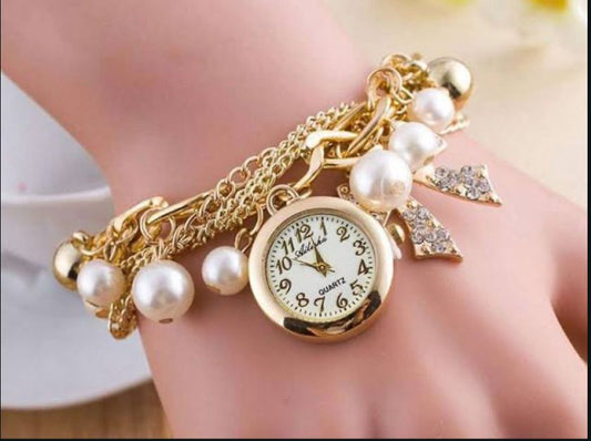 Clock & Pearls Bracelet