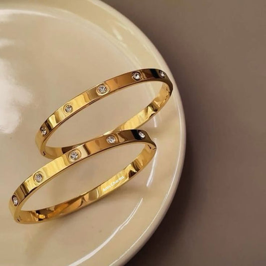 Gold Plated Minimalist Bangles with Crystal Accents