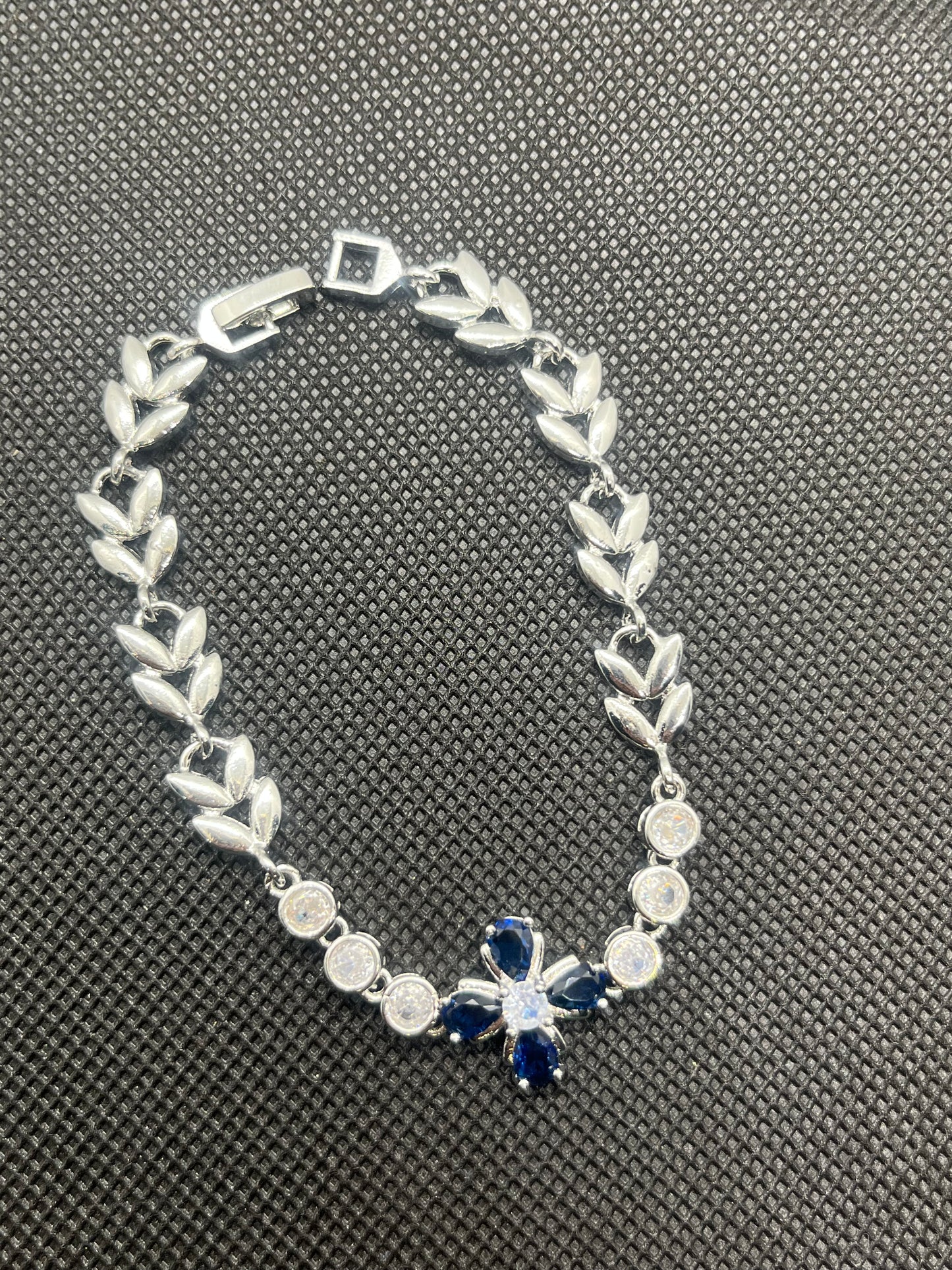 Sterling Silver Cubic Zirconia Flower &Blue Stone Bracelet