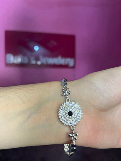 Silver Plated &Black Stone Bracelet