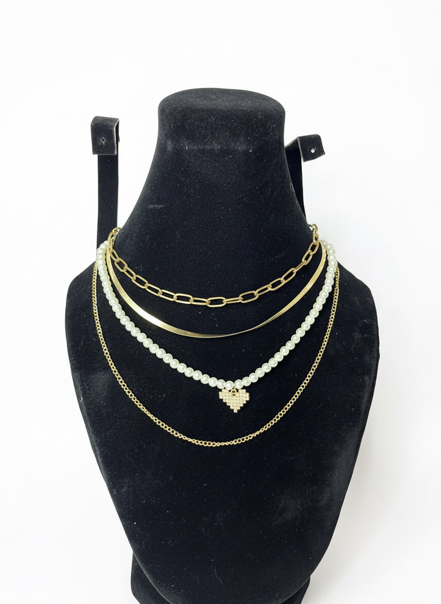 Gilded Layers Pearl Heart Necklace