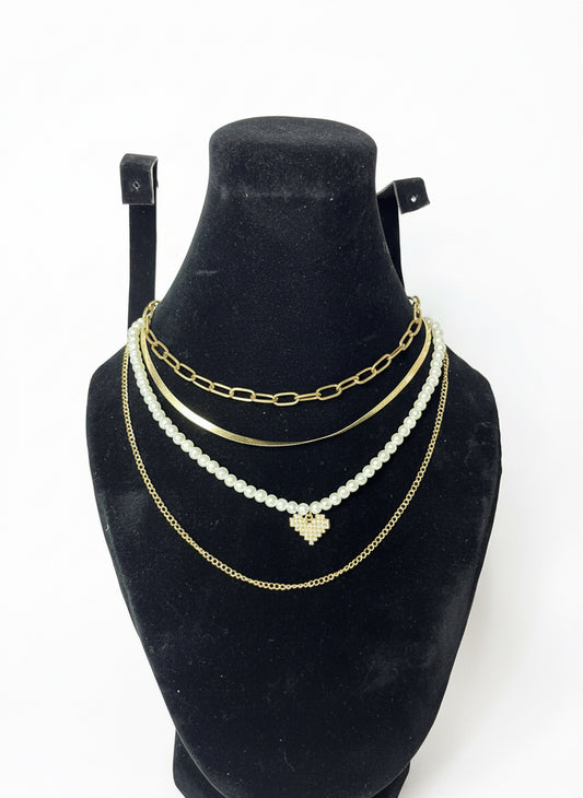Gilded Layers Pearl Heart Necklace