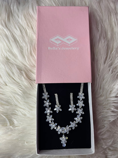 Floral Diamond Choker Necklace Set With Matching Earrings