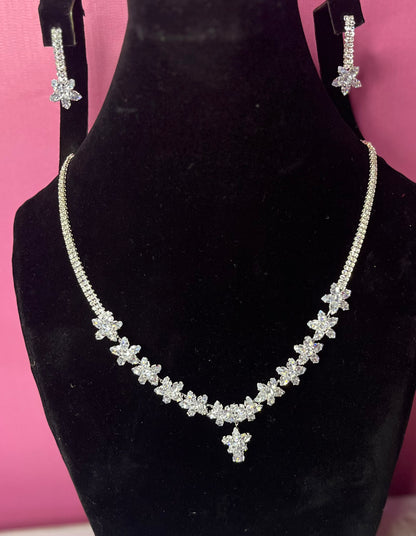 Floral Diamond Choker Necklace Set With Matching Earrings