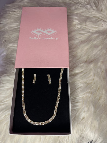 Elegant Golden Tennis Necklace Set with Matching Earrings