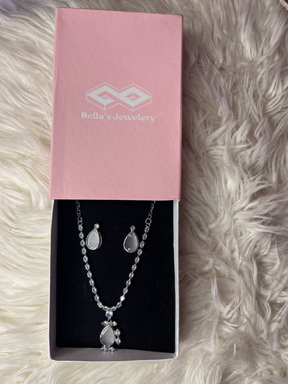 Radiant Frost Teardrop Necklace and Earrings Set