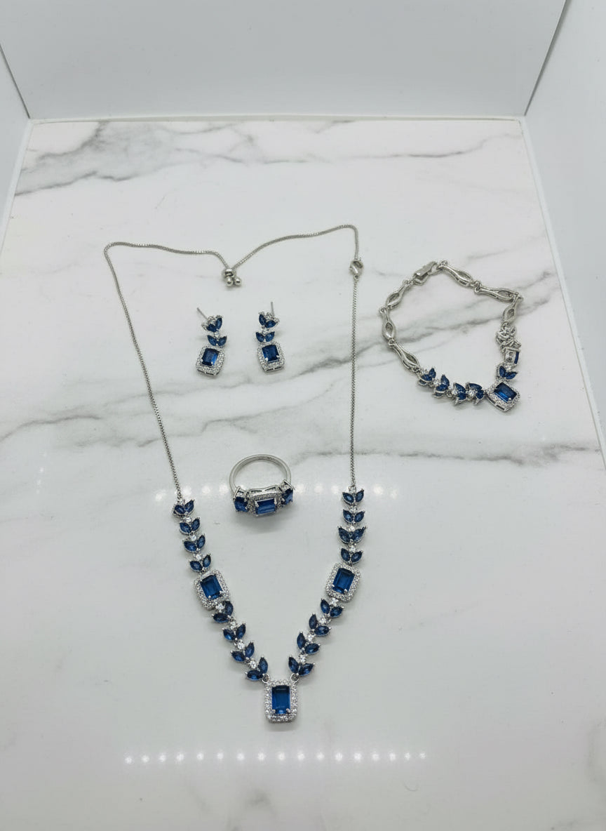 blue crystal American diamond jewellery set.