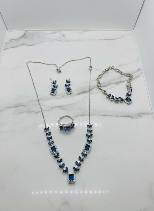 blue crystal American diamond jewellery set.