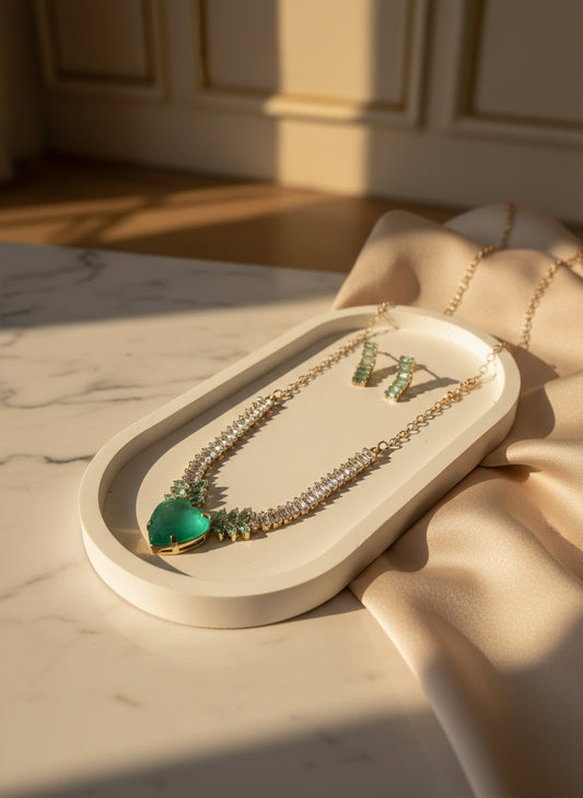 Green Heart Pendant Necklace Set
