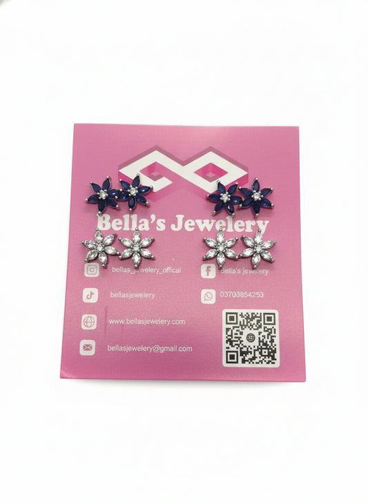 Blue And Silver  flower stud earrings