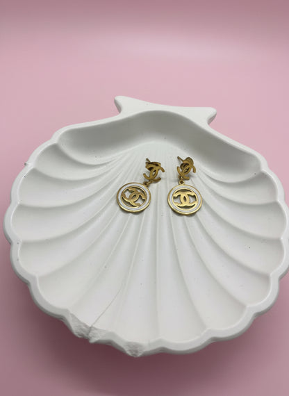 gold-toned Chanel logo drop earrings