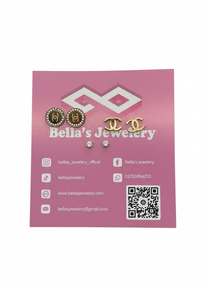 Pairs of gold-tone stud earrings