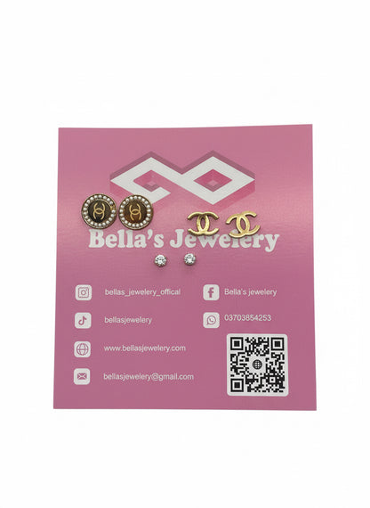 Pairs of gold-tone stud earrings