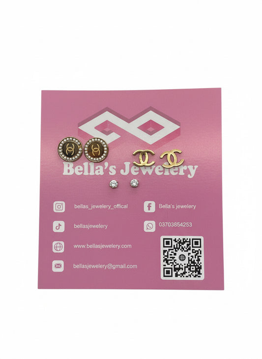 Pairs of gold-tone stud earrings