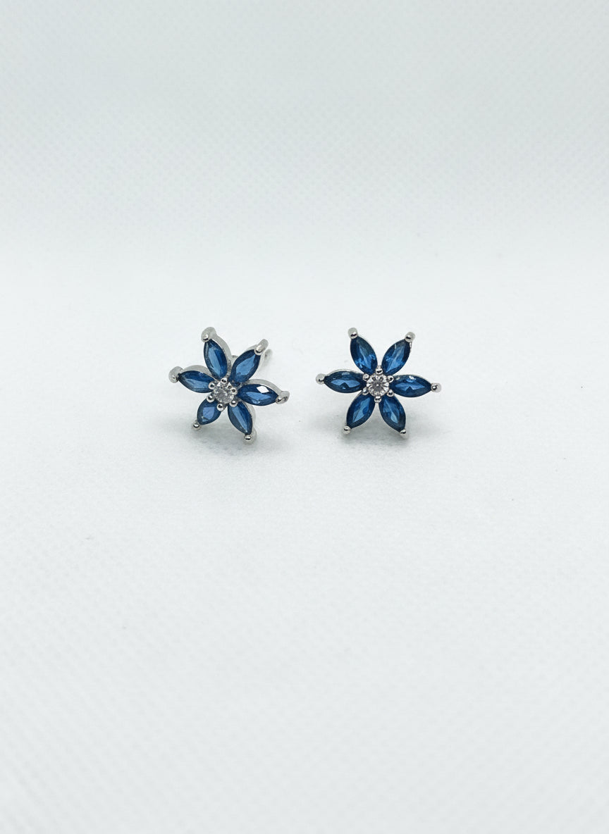 Blue And Silver  flower stud earrings