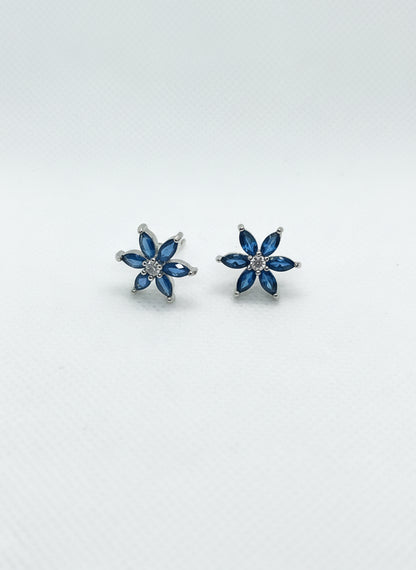Blue And Silver  flower stud earrings