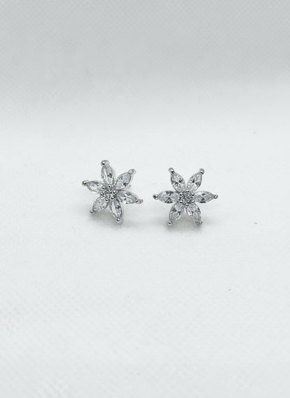 Blue And Silver  flower stud earrings