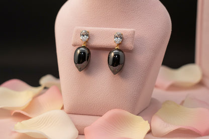 Black onyx teardrop stud earrings