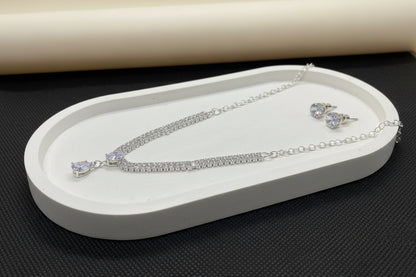 cubic zirconia baguette and pear drop necklace and earrings set