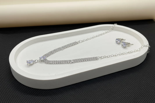 cubic zirconia baguette and pear drop necklace and earrings set