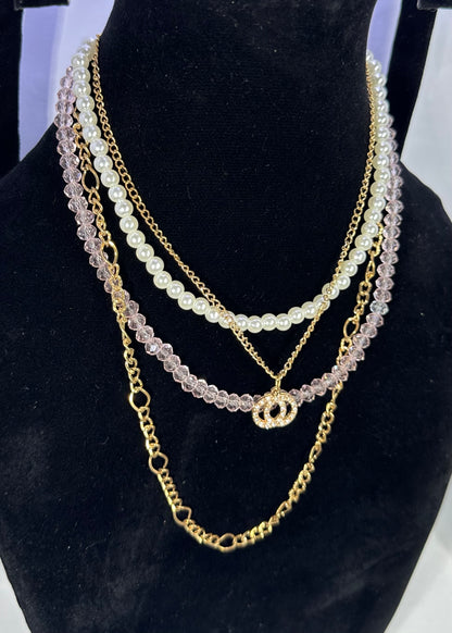 Layered Necklace With Pearl Beads Gold Chain