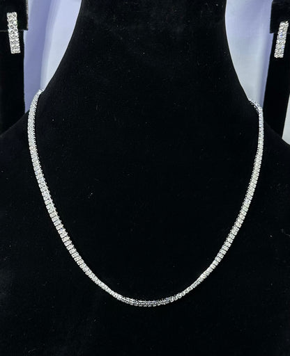 Elegant Silver Tennis Necklace With Matching Drop Earrings &Rings