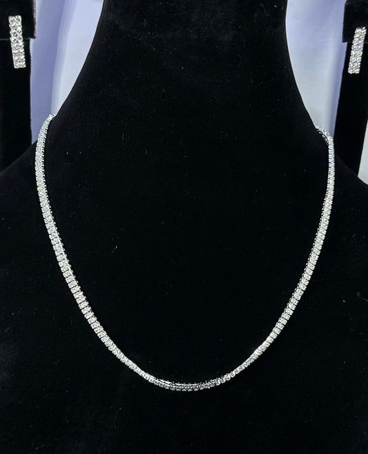Elegant Silver Tennis Necklace With Matching Drop Earrings &Rings