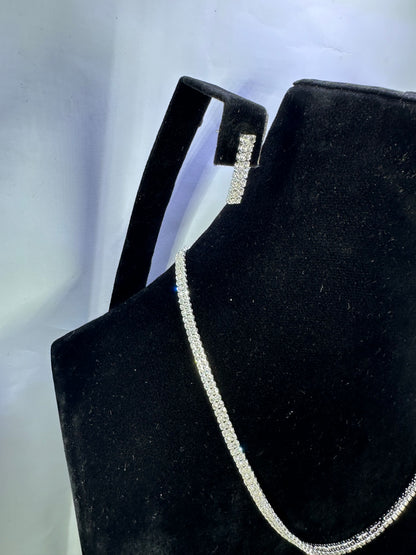 Elegant Silver Tennis Necklace With Matching Drop Earrings &Rings