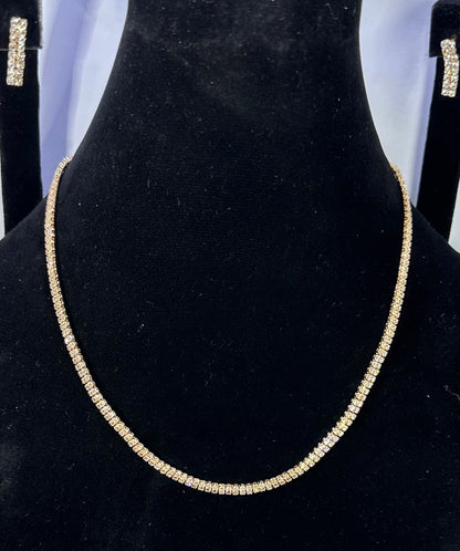 Elegant Golden Tennis Necklace Set with Matching Earrings