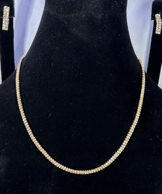 Elegant Golden Tennis Necklace Set with Matching Earrings